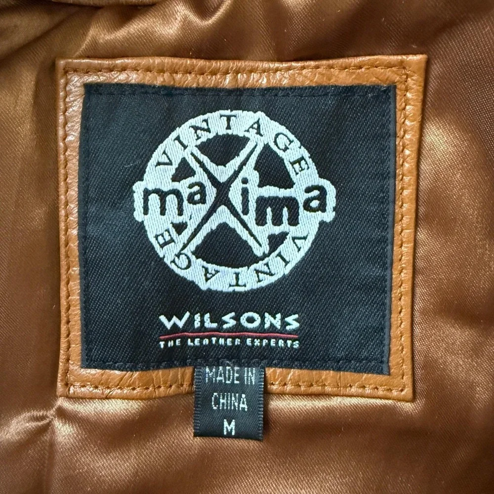 Vtg Wilson's Leather Maxima Cognac Brown Genuine Leather Blazer Jacket Medium 90